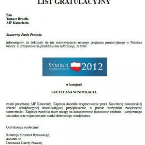 AIF Kancelaria zdobyła Symbol Skutecznej Windykacji 2012